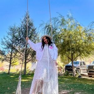 Vici Joaquin Embroidered Mesh Tiered Maxi Dress - White large